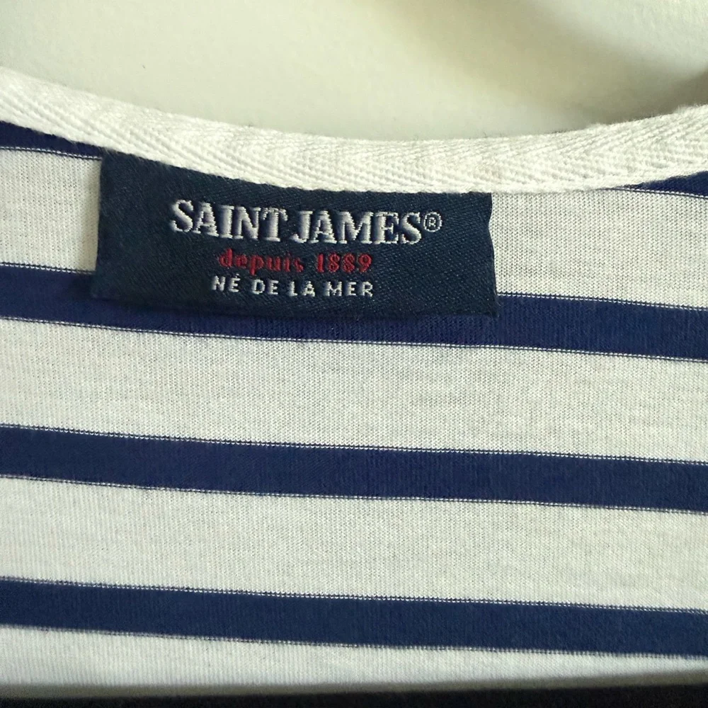 Saint James Striped Tee Ruffle Neck Navy White Small - Picture 7 of 7